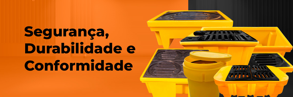 Pallets de contenção para armazenamento seguro e conforme as normas.
